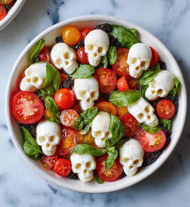 Halloween Caprese Salad with Spooky Mozzarella Skulls