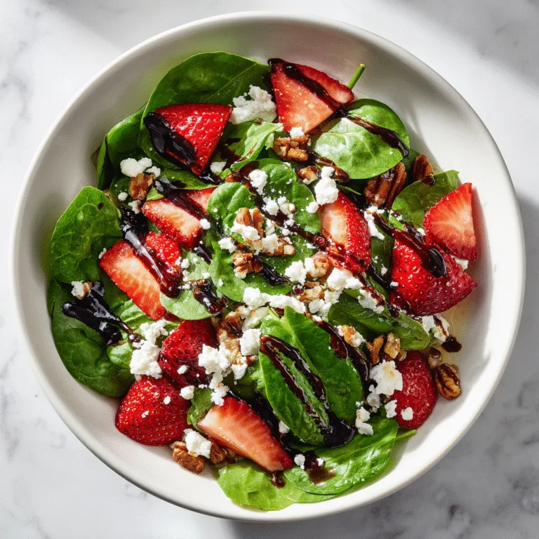 Fresh Strawberry Spinach Salad with Feta, Pecans & Balsamic Glaze