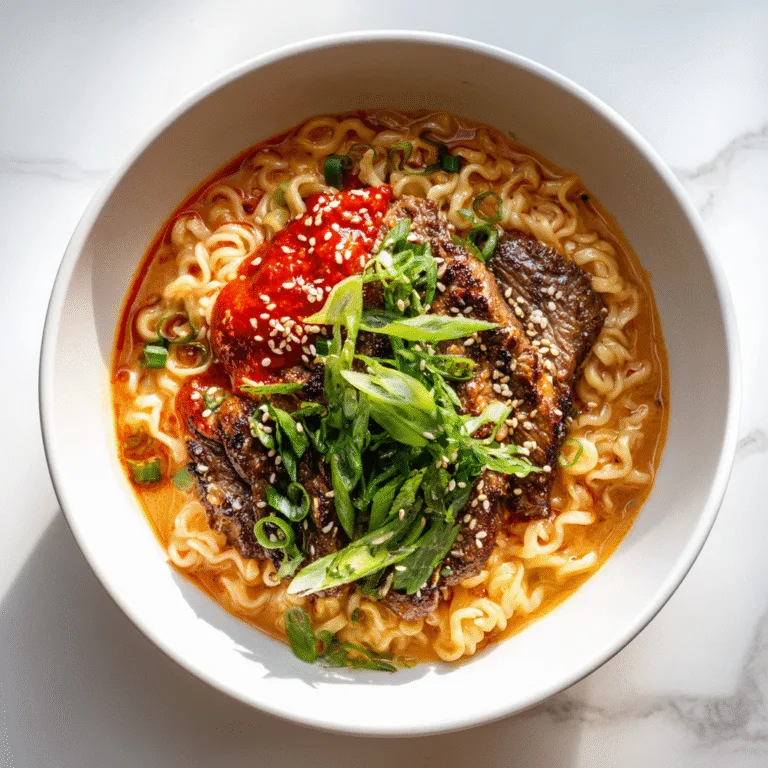 Spicy Korean Ramen with Grilled Beef & Creamy Sauce