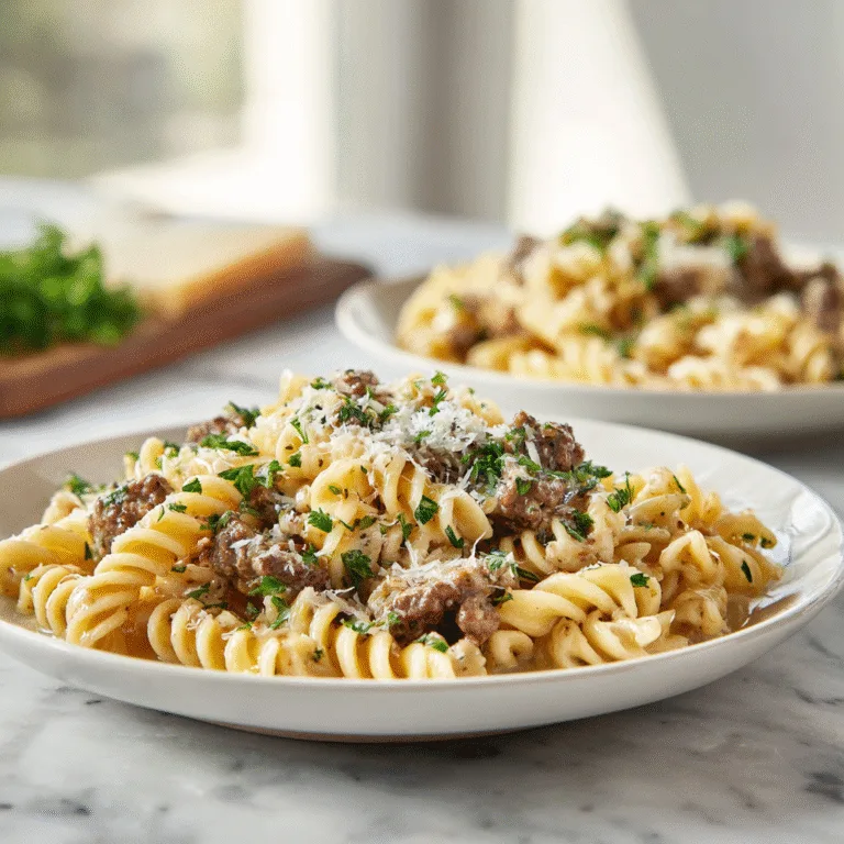 Beef and Rotini in Garlic Parmesan Sauce: A Comforting Weeknight Dinner