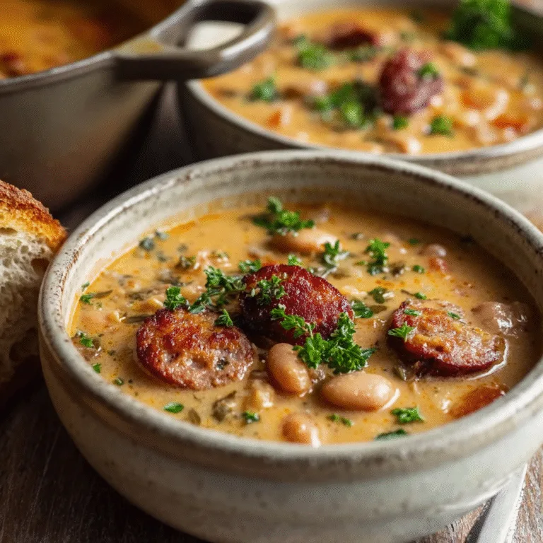 Cozy Creamy Bean Soup with Sausage – A Hearty Bowl of Comfort for Chilly Days