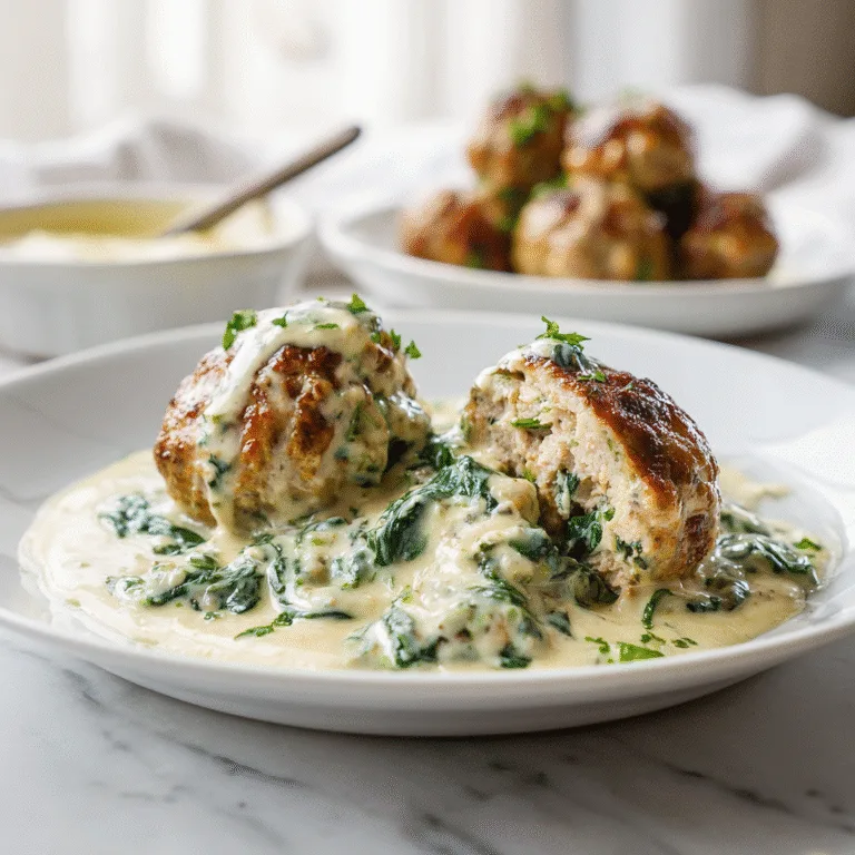 Southern-Style Baked Chicken Ricotta Meatballs with Creamy Spinach Alfredo