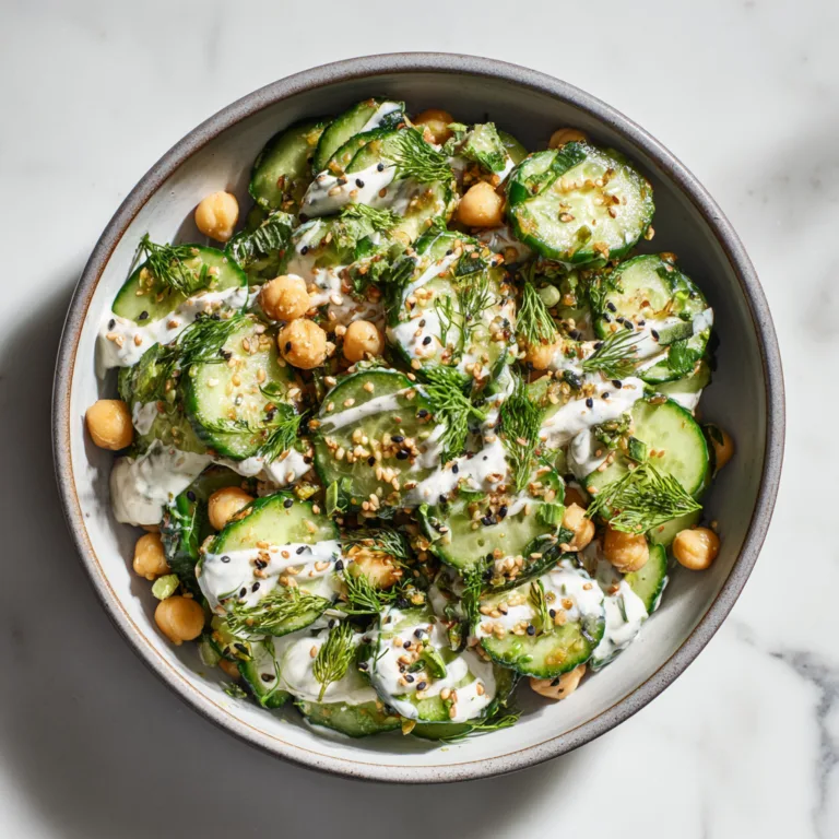 Fresh Smashed Cucumber Chickpea Salad with Tahini Cream