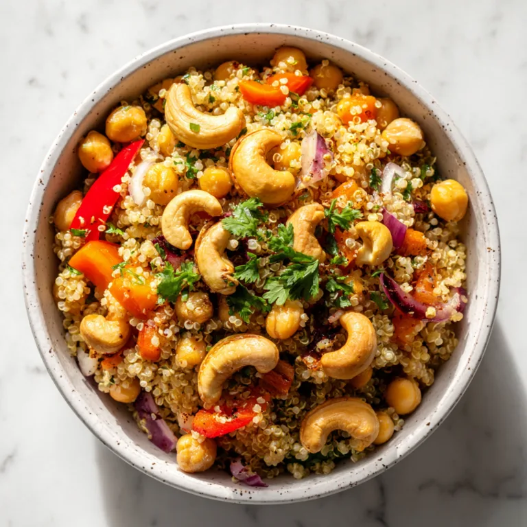 Easy Curry Chickpea Quinoa Salad with Maple Cayenne Cashews