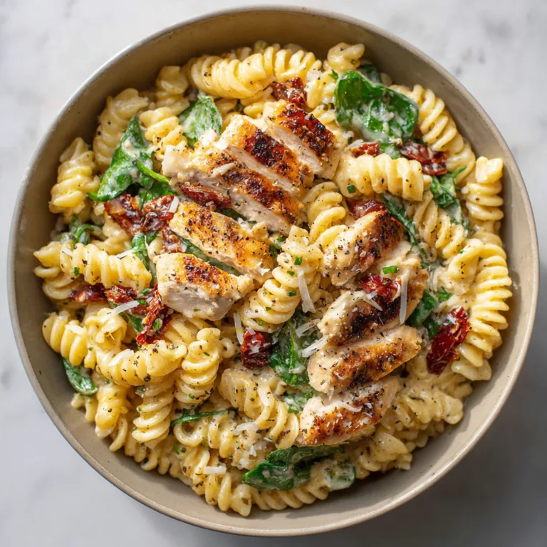Creamy Chicken Alfredo Pasta with Sun-Dried Tomatoes, Spinach & Bacon