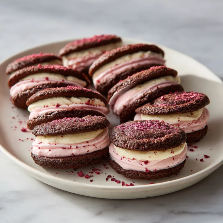 Chocolate Raspberry Sandwich Cookies with Cream Cheese Frosting