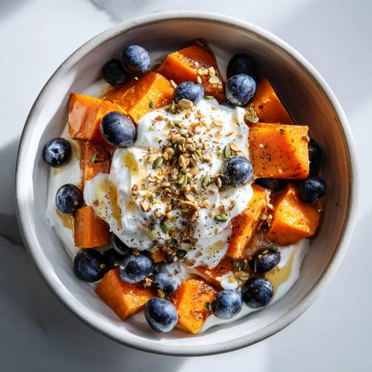 Easy Sweet Potato Breakfast Bowl with Blueberries and Yogurt