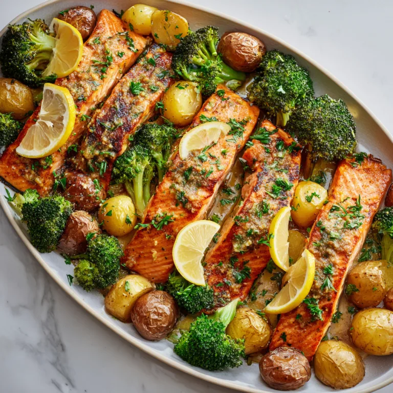 Lemon Butter Salmon with Crispy Potatoes & Broccoli: A bright, buttery, restaurant-style dinner made easy at home