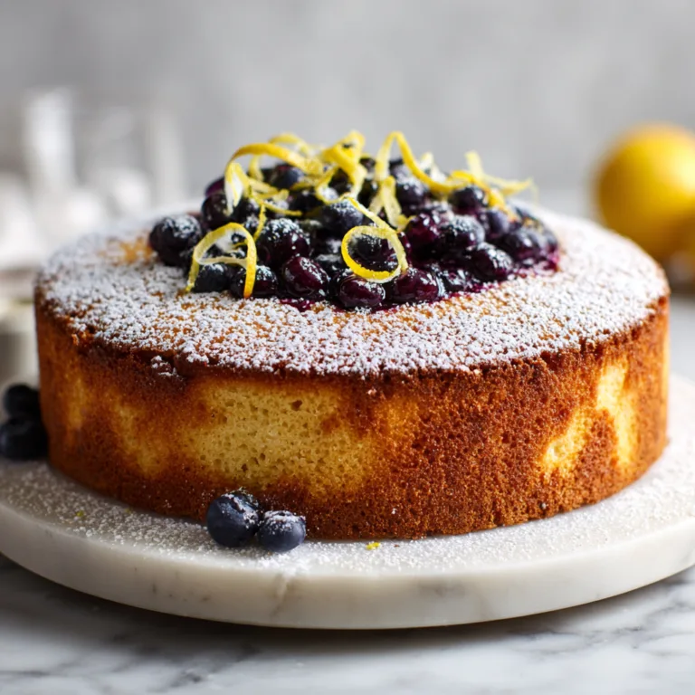 Zesty Lemon Polenta Cake with Warm Blueberry Compote: Bright citrus flavor meets rustic comfort
