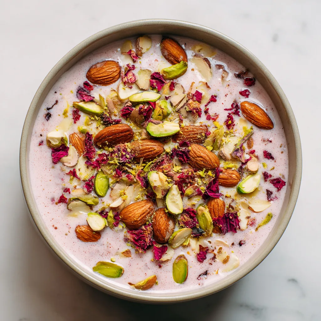 Creamy Vegan Rose Basundi with Nuts and Cardamom: A Luxurious Dairy-Free Indian Dessert