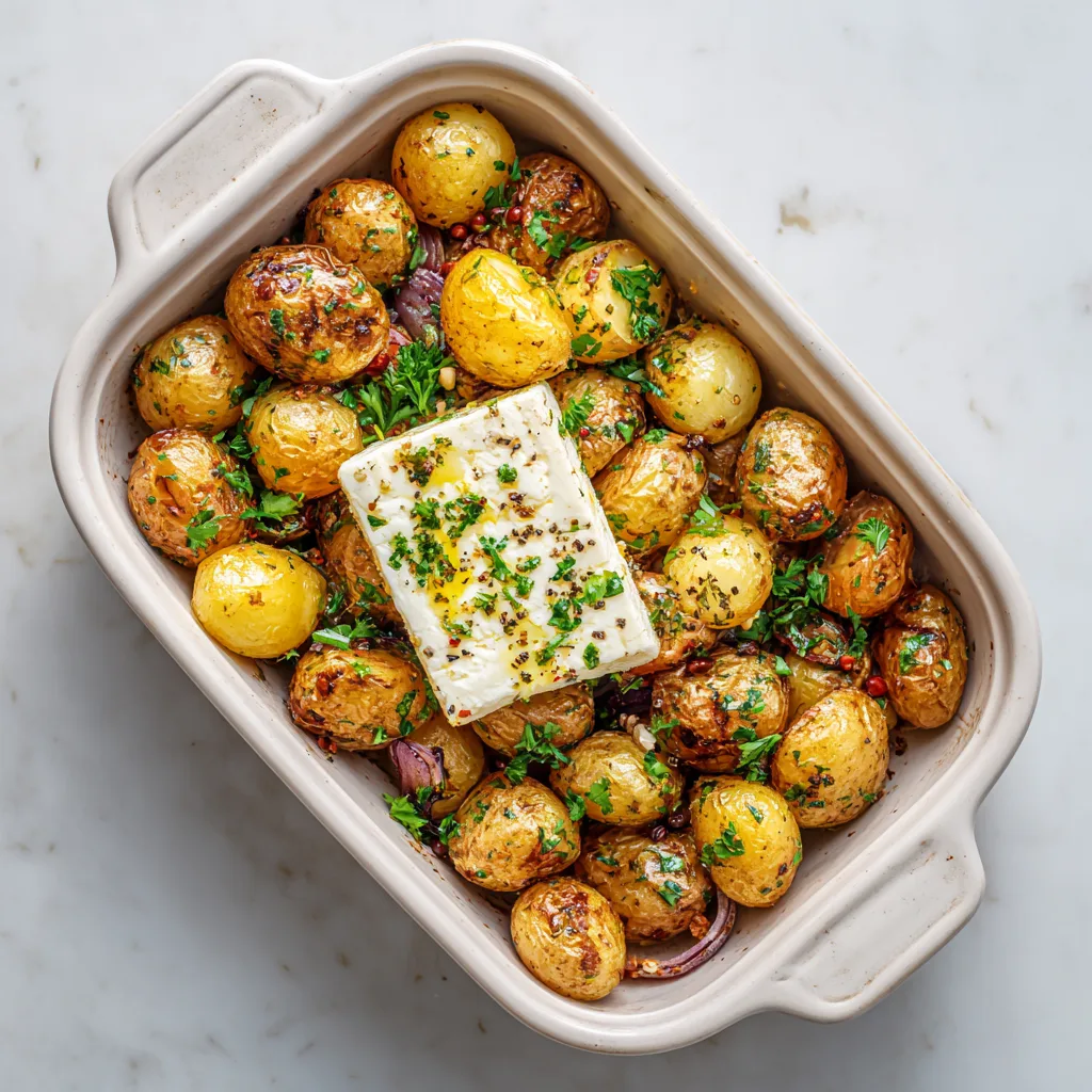Baked Feta Potatoes: Crispy Roasted Comfort with Creamy Mediterranean Flavor