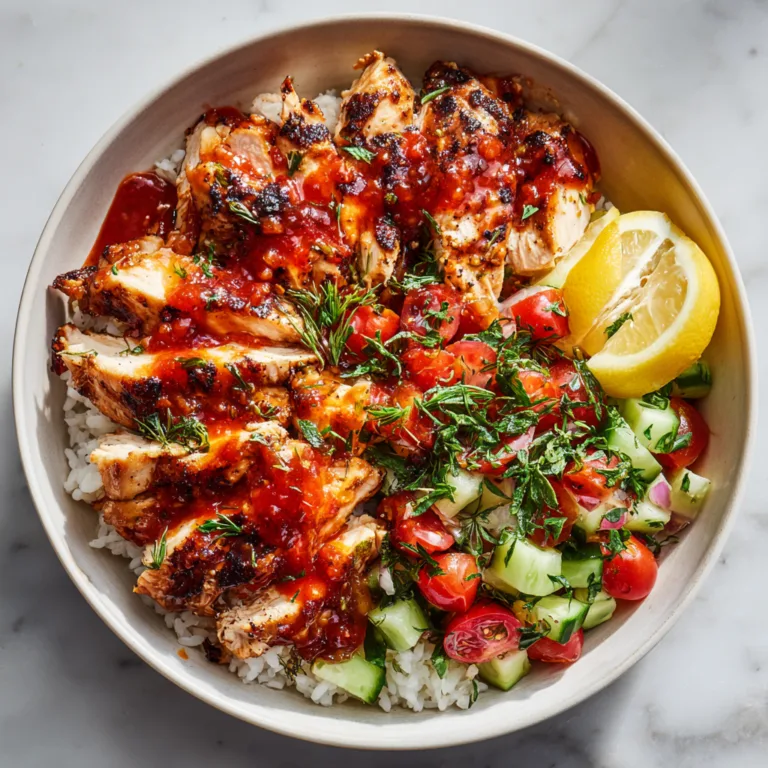 Chicken Bowls with Tomato Cucumber Salad and Calabrian Chile Sauce: Fresh, Spicy Mediterranean-Inspired Comfort