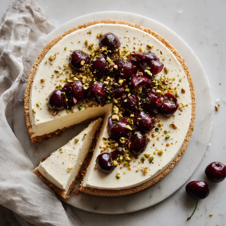 No-Bake Cherry Pistachio Cheesecake – Creamy, Elegant, and Effortless