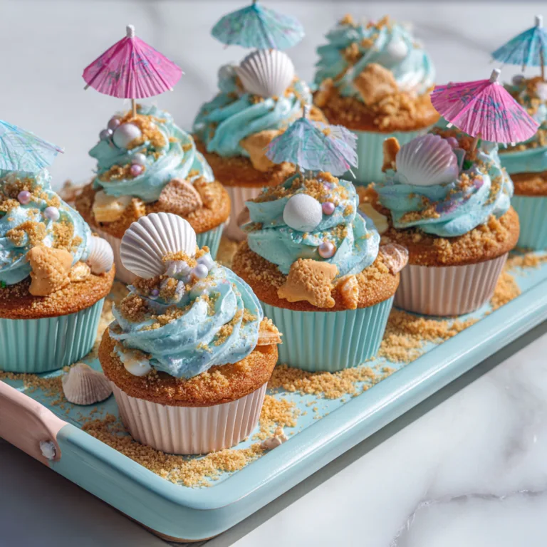 Whimsical Beach Escape Cupcakes: A playful tropical dessert bursting with seaside charm