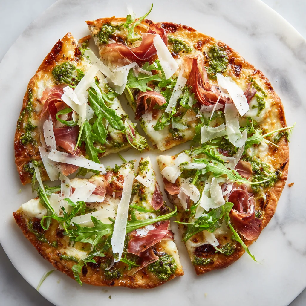 Crispy Spring Prosciutto & Pesto Flatbread: A Fresh, Gourmet-Style Flatbread Perfect for Easy Entertaining
