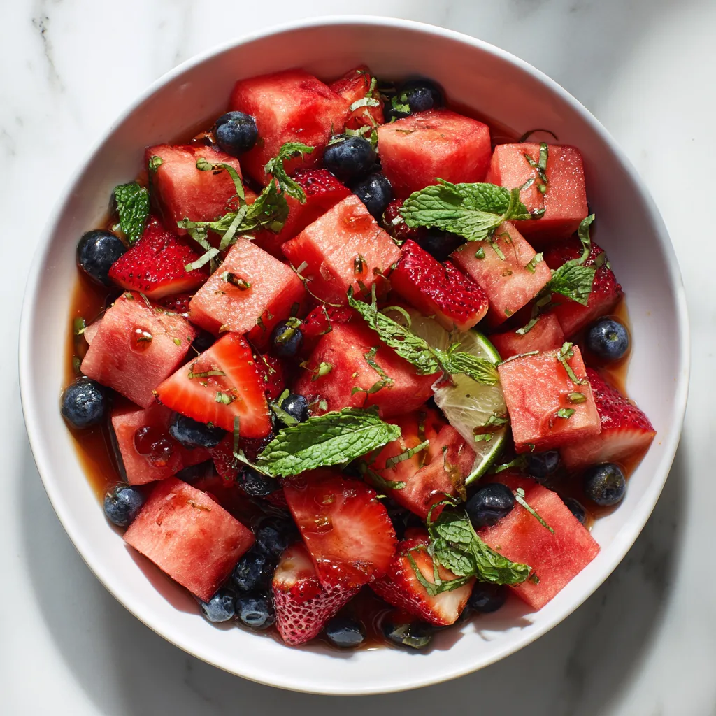 Fresh Watermelon Berry Salad with Honey Lime Dressing – Sweet, Zesty, and Perfectly Refreshing