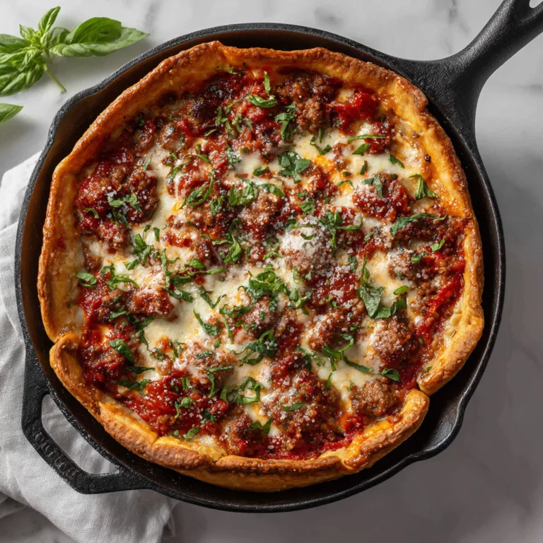Chicago-Style Deep Dish Pizza: Buttery Crust Loaded with Layers of Cheese and Rich Tomato Sauce