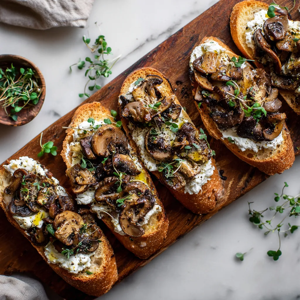 Savory Mushroom and Goat Cheese Baguette Toasts: Crispy, Creamy, and Packed with Flavor